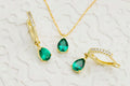 Emerald Elegance: Dainty Sterling Silver Earrings & Necklace Set for a Dazzling Look