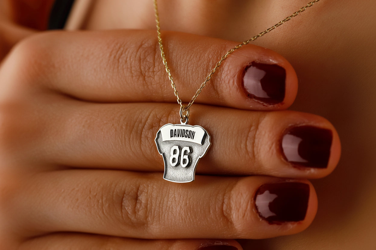 Personalized Sterling Silver Football Jersey Necklace