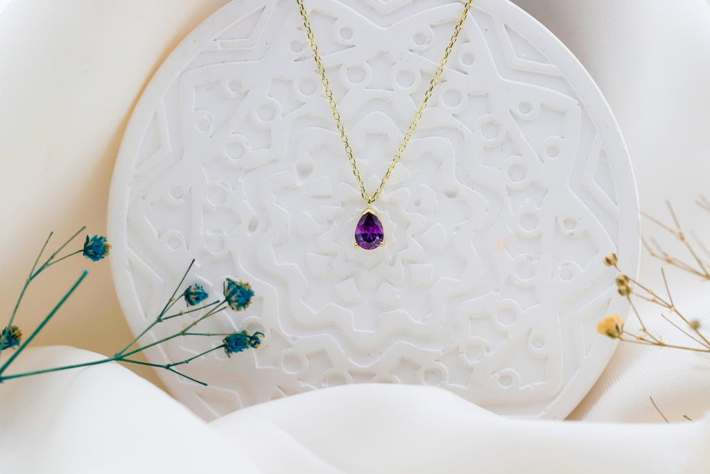 Amethyst Elegance: 14K Gold & Sterling Silver Jewelry Set with Stunning Drop Earrings & Necklace