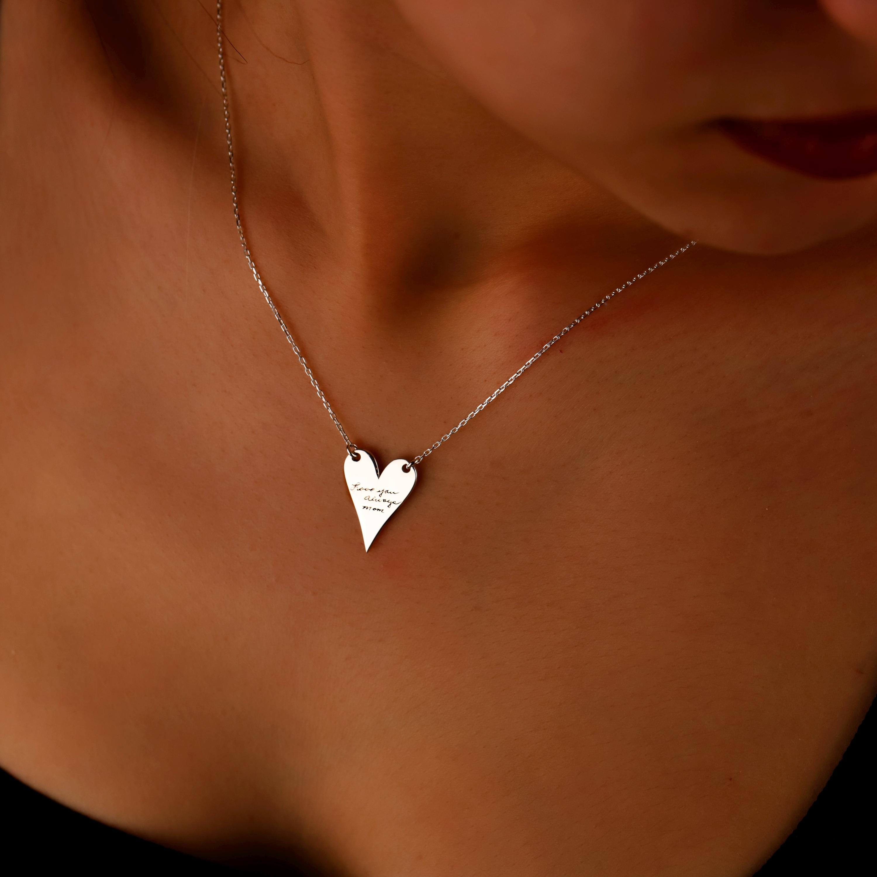Actual Handwriting Engraving Heartfelt Grace Minimalist Heart Necklace in  925 Sterling Silver