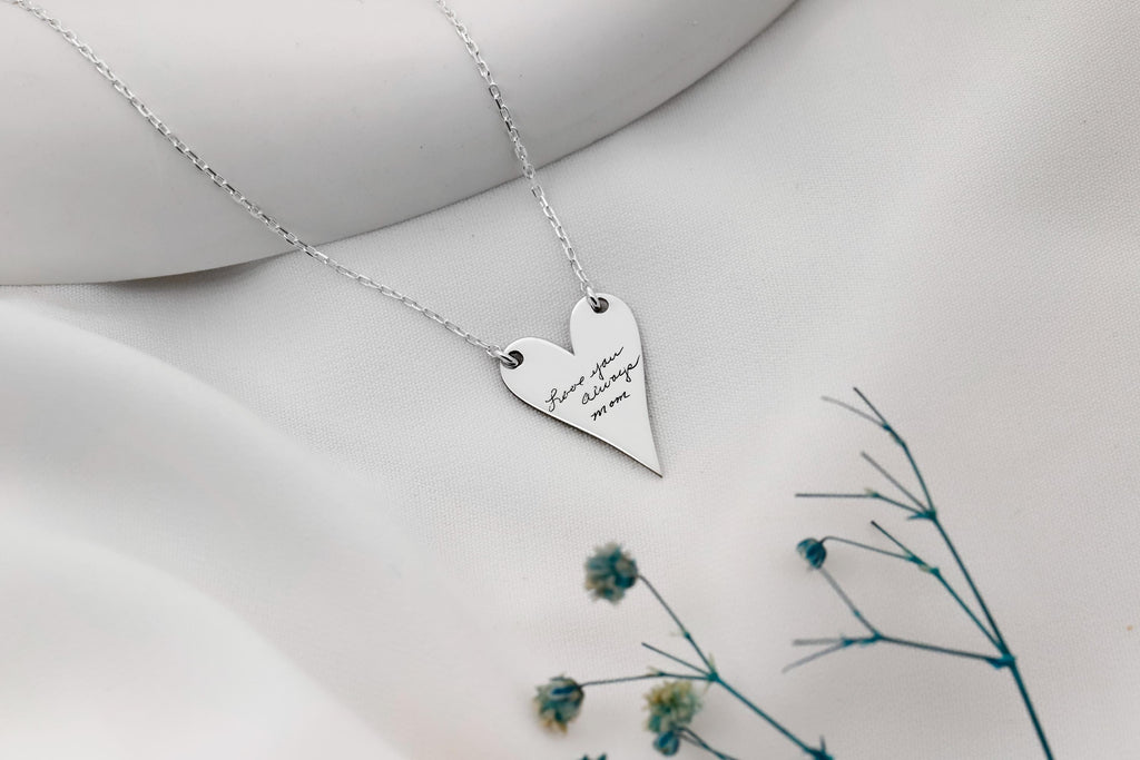 Actual Handwriting Engraving Heartfelt Grace Minimalist Heart Necklace in  925 Sterling Silver