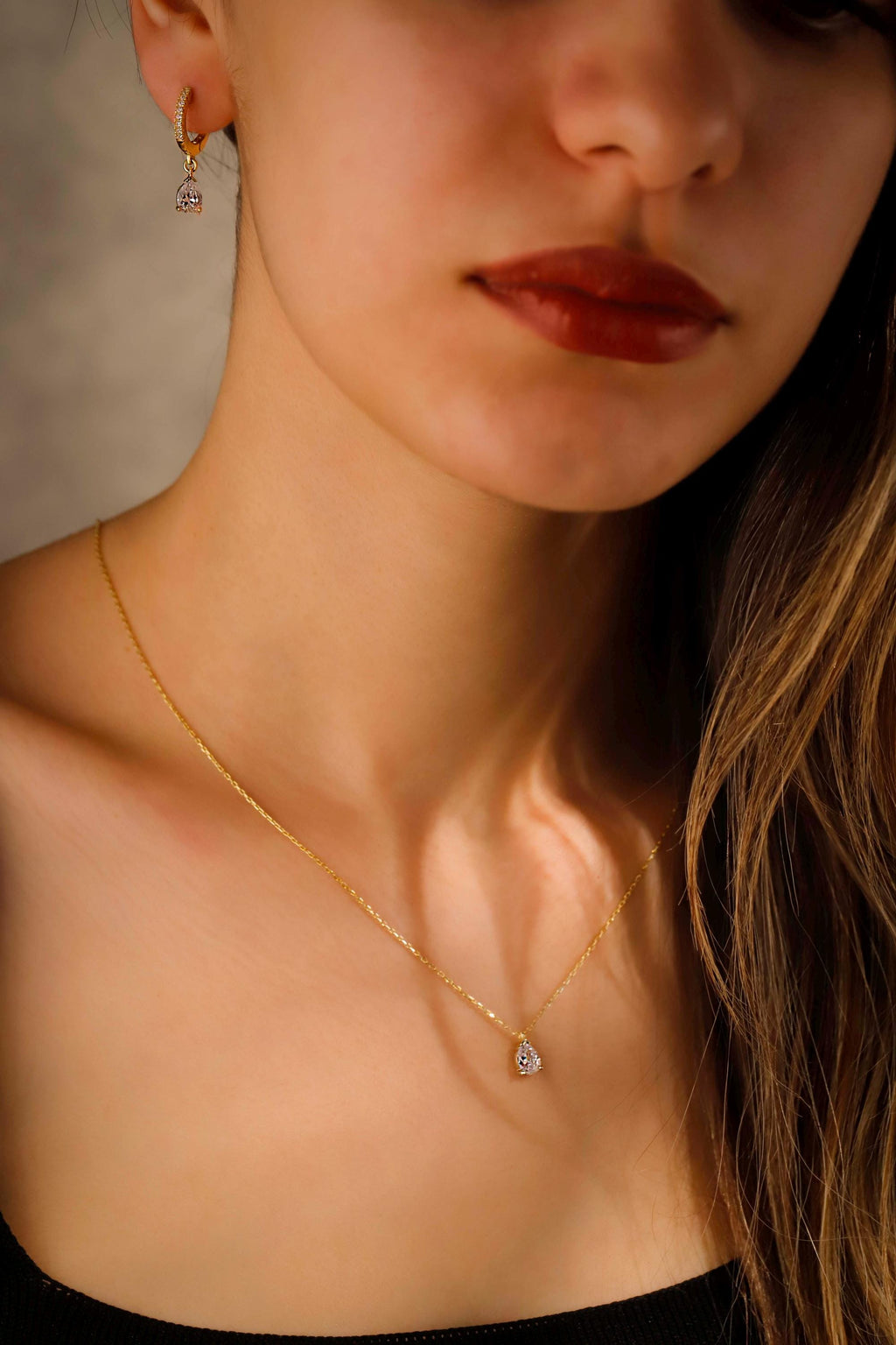 Diamond Dangle Earrings & Necklace Set - Sterling Silver Bridal Jewelry