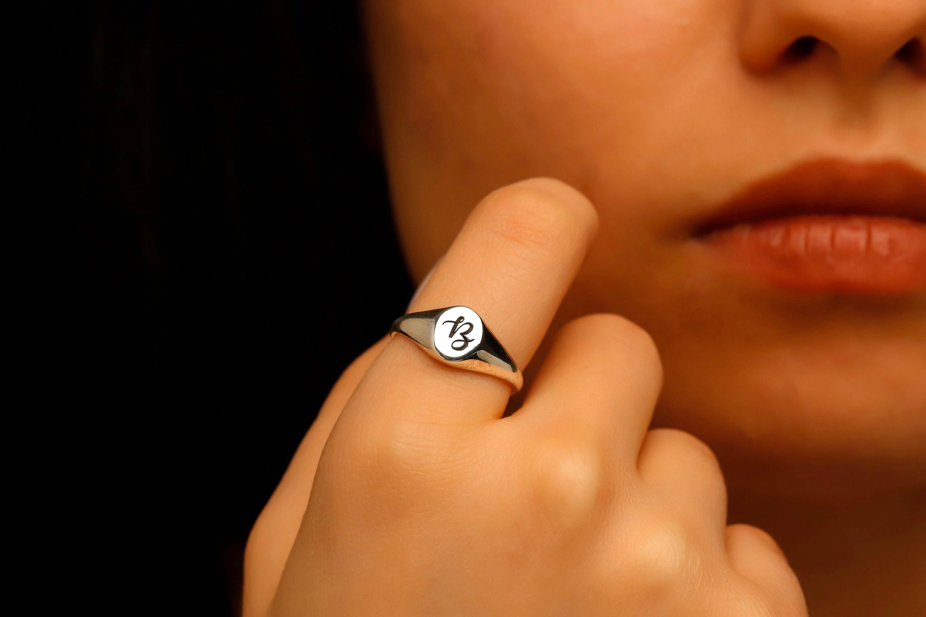 Personalized Initial Pinky Signet Ring in 925 Sterling Silver