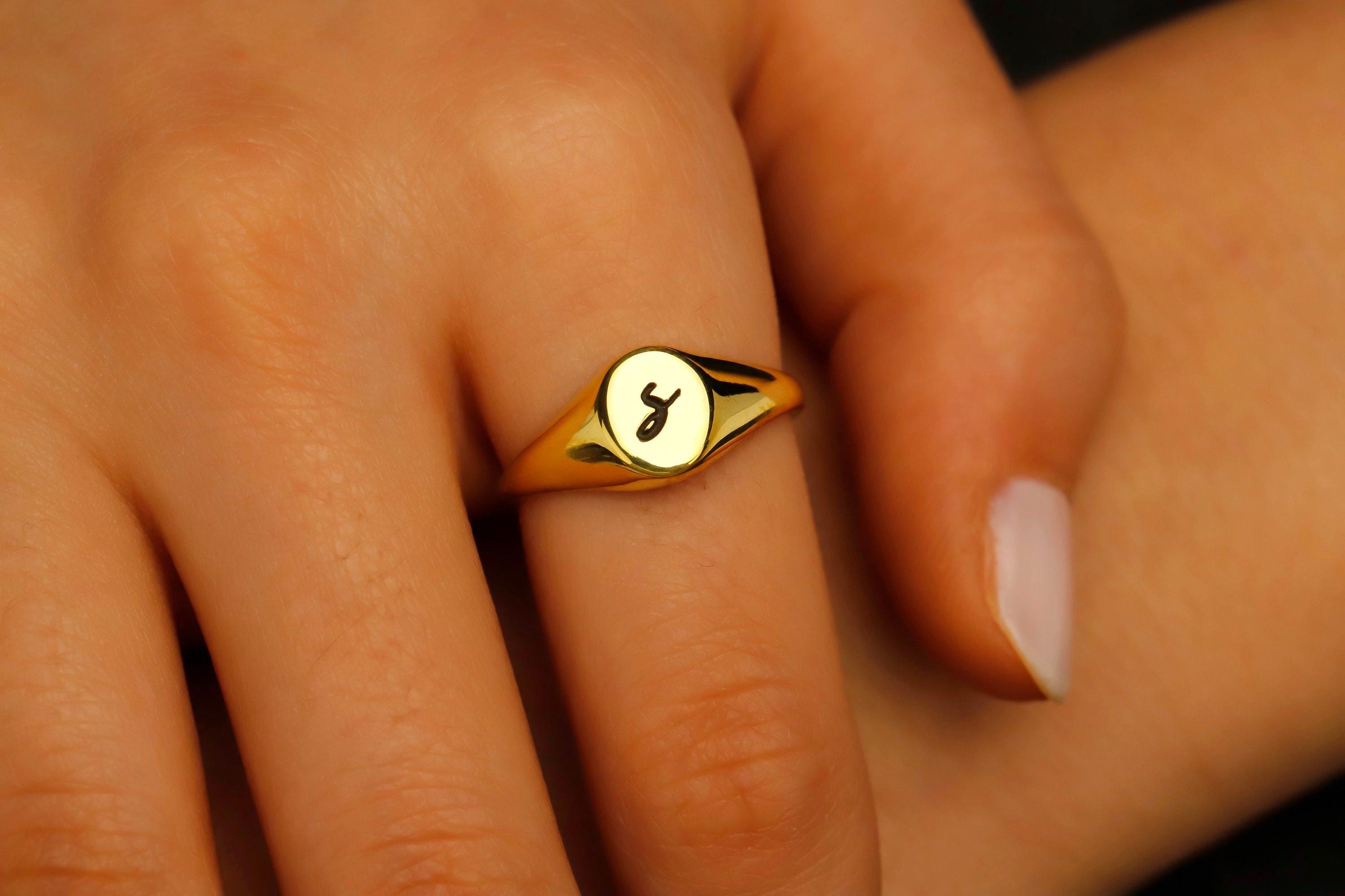 Personalized Initial Pinky Signet Ring in 925 Sterling Silver