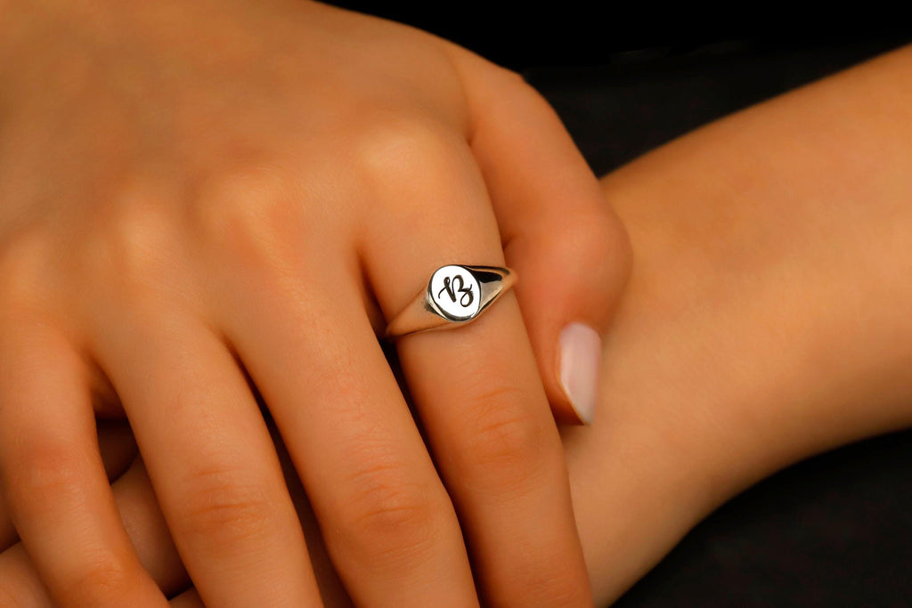 Personalized Initial Pinky Signet Ring in 925 Sterling Silver