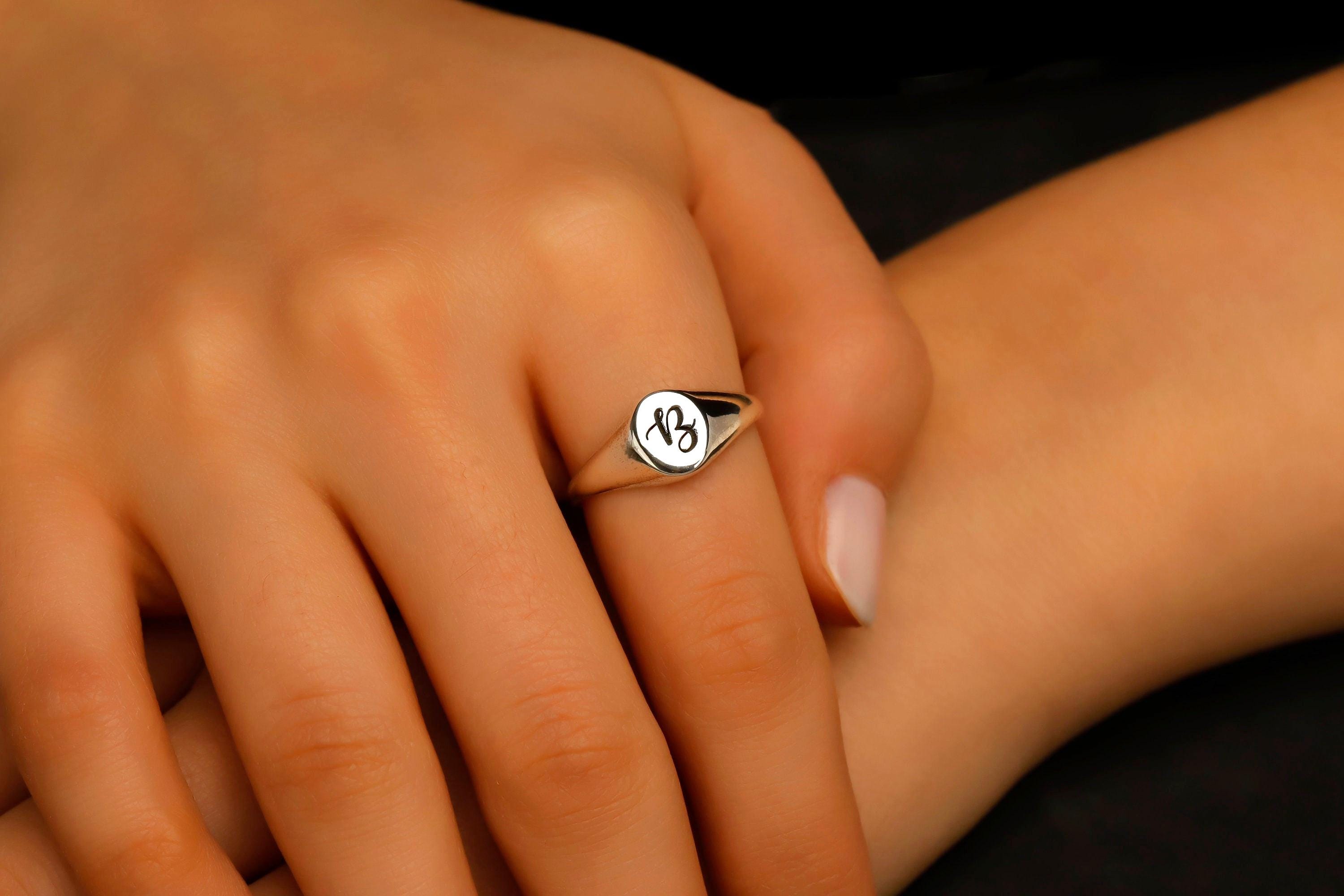 Personalized Initial Pinky Signet Ring in 925 Sterling Silver