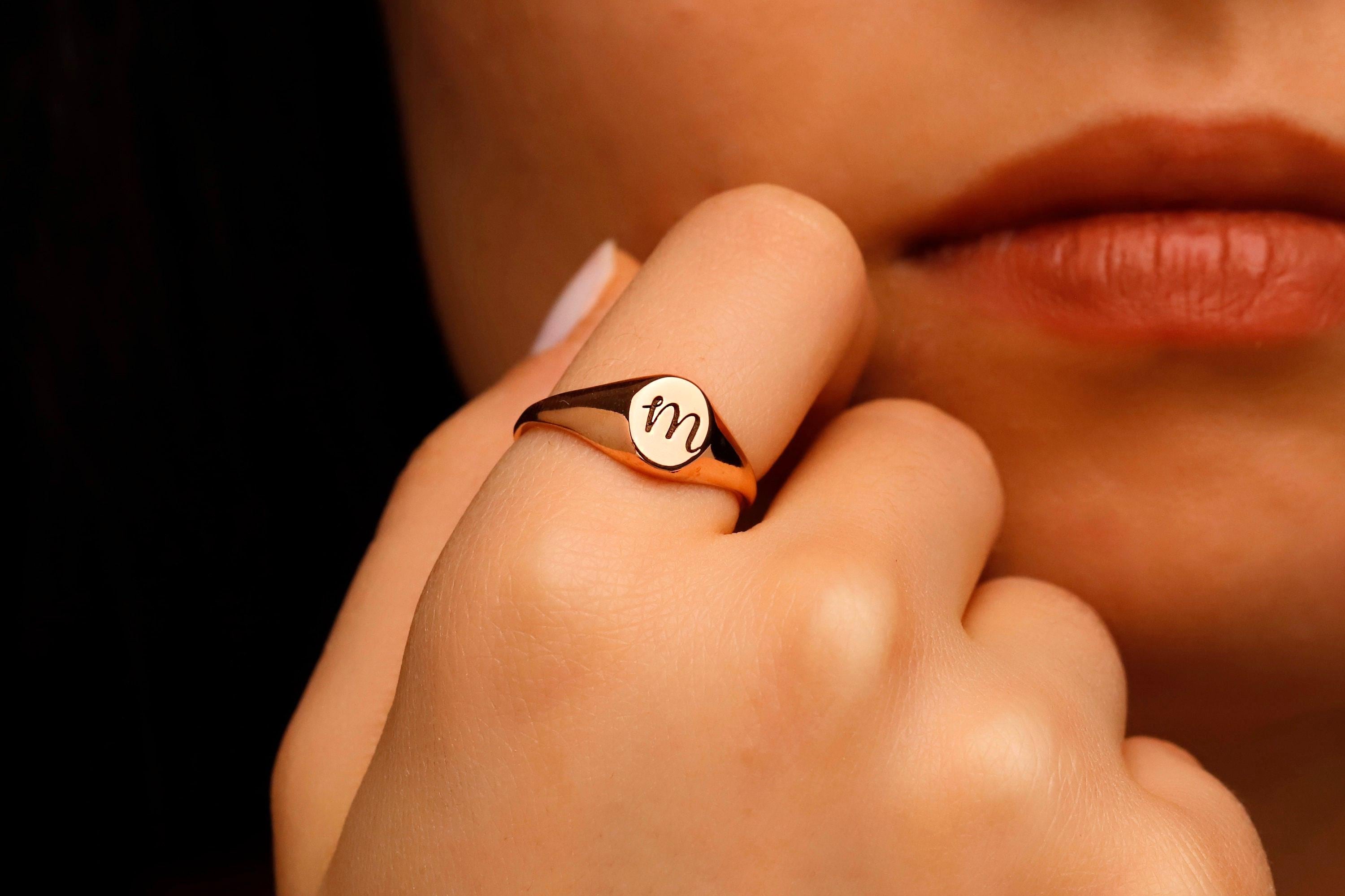 Personalized Initial Pinky Signet Ring in 925 Sterling Silver