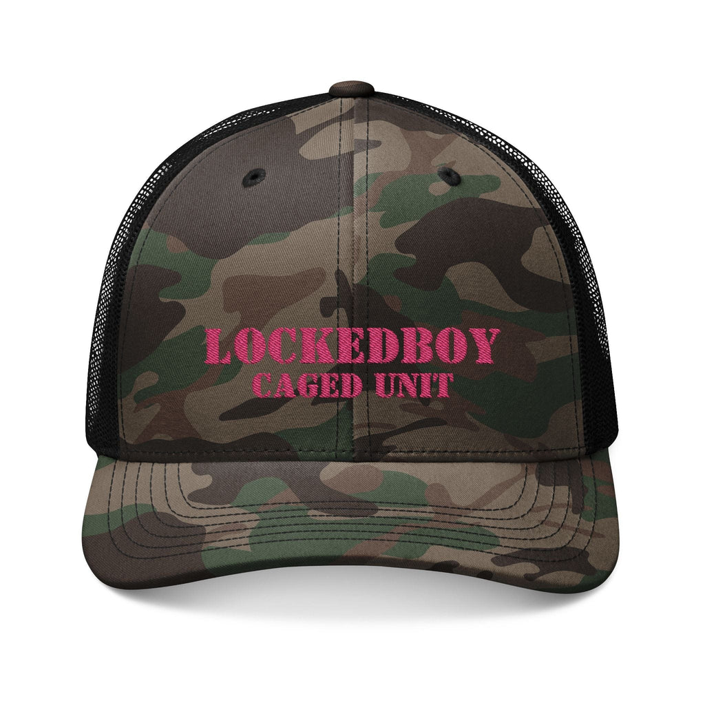 PINK Locktober LockedBoy Caged Unit Camo Snapback Cap – Olive, Brown, and Black Camo Styles Embroidery | Outdoor Adventure Cap, Hunting Gear, Casual Wear, Gift for Dad.