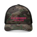 PINK Locktober LockedBoy Caged Unit Camo Snapback Cap – Olive, Brown, and Black Camo Styles Embroidery | Outdoor Adventure Cap, Hunting Gear, Casual Wear, Gift for Dad.