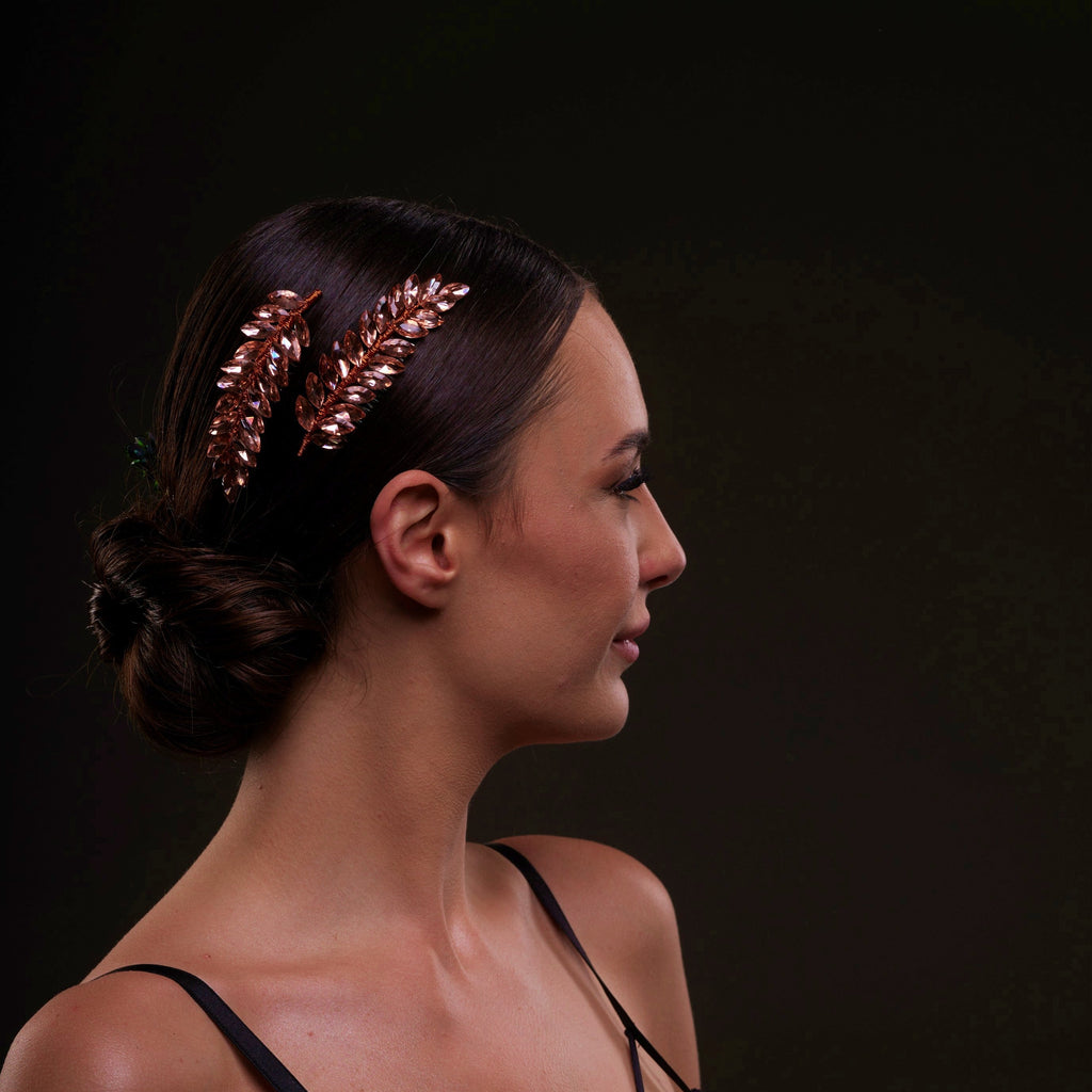 Rose  Gold Crystal Leaf Hair Comb Set