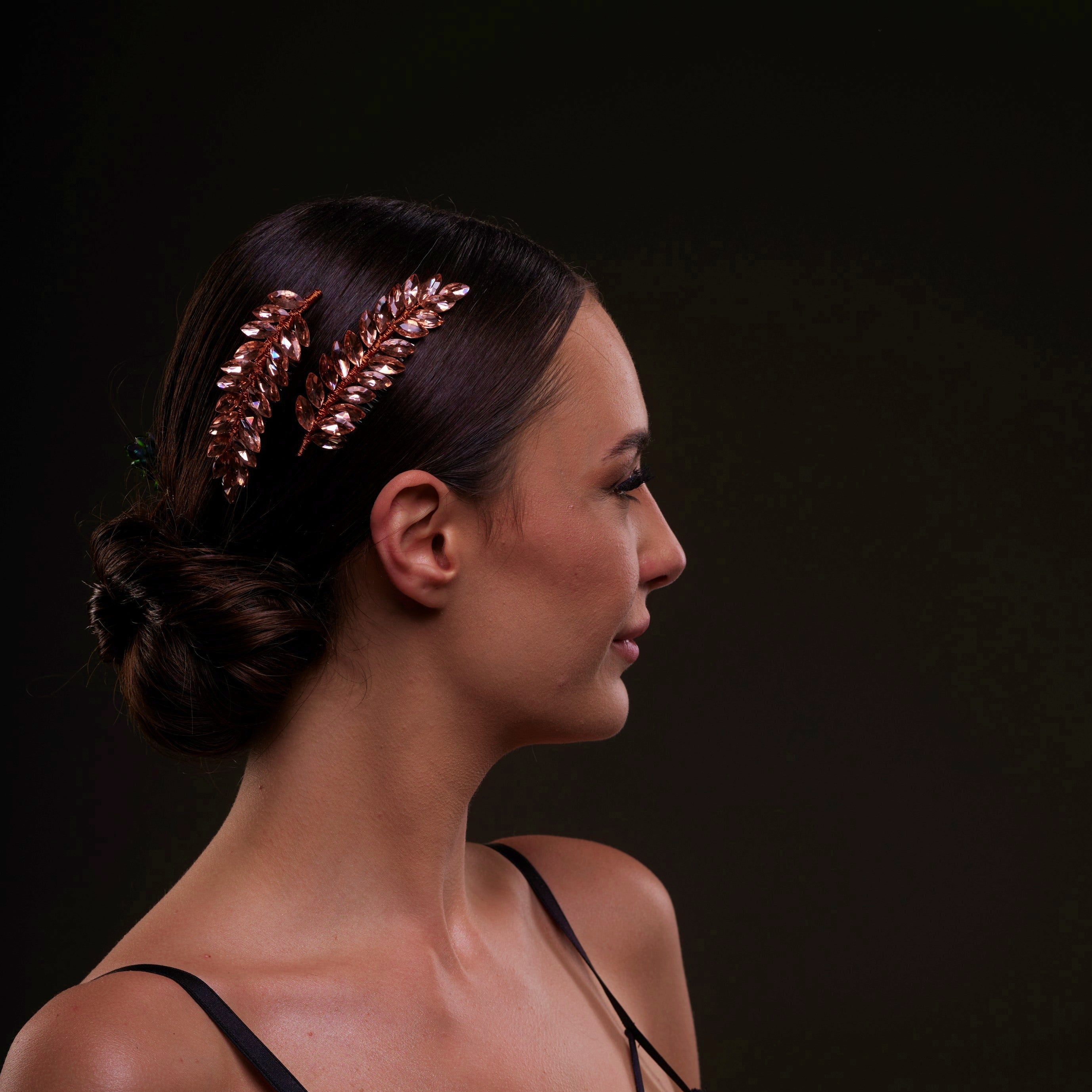 Rose  Gold Crystal Leaf Hair Comb Set